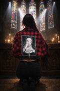 Sacred Sinner –  Women’s  Studded Cropped Flannel with Sparkle Hem