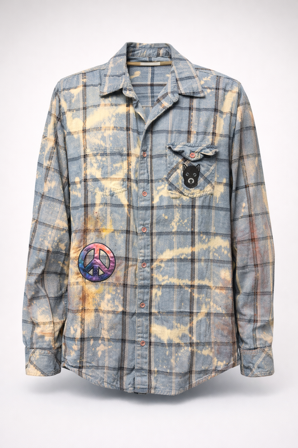 Broken Bandit “Freedom Is Fought Not Bought” Military Grunge Flannel – Distressed Upcycled Punk Shirt XL