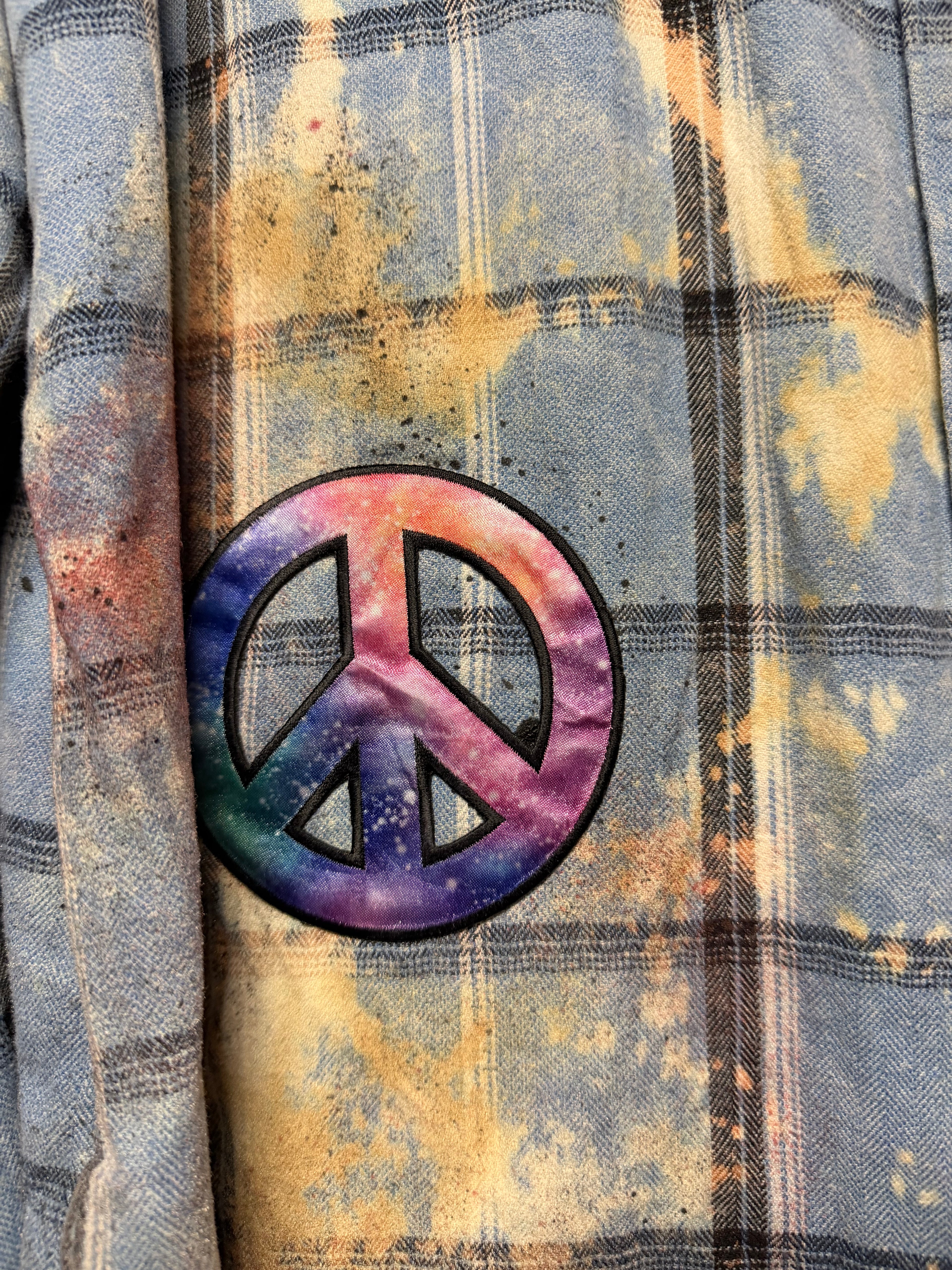 Broken Bandit “Freedom Is Fought Not Bought” Military Grunge Flannel – Distressed Upcycled Punk Shirt XL