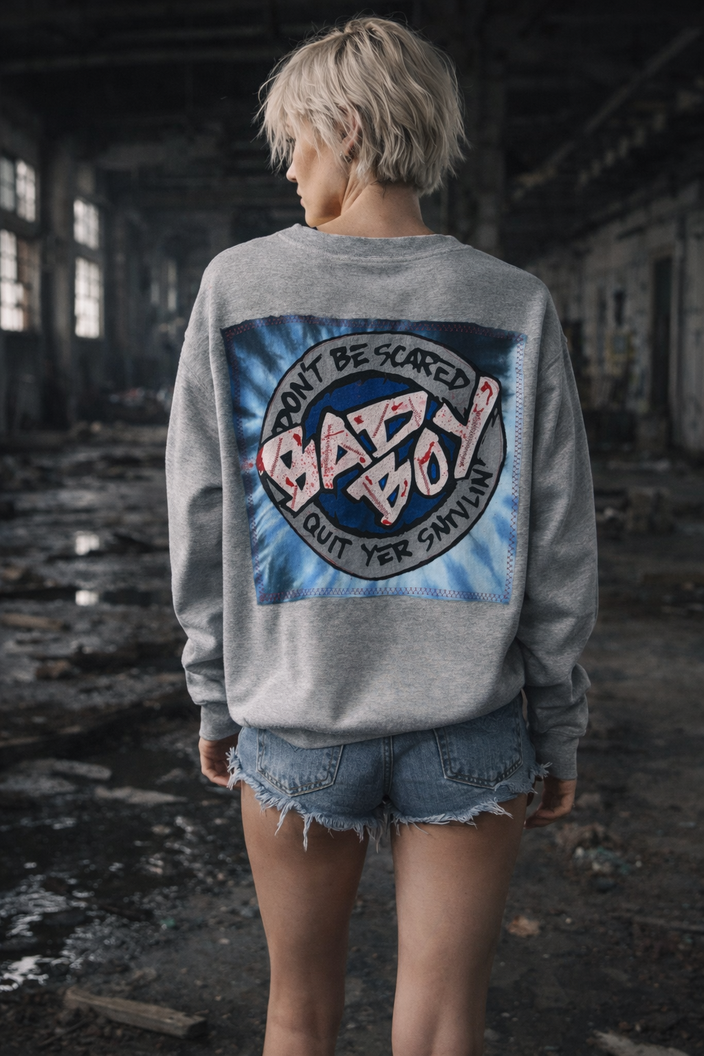 Broken Bandit “Bad Boy Club” Graffiti Crewneck Sweatshirt – Hand Painted Punk Grunge Pullover Size Large