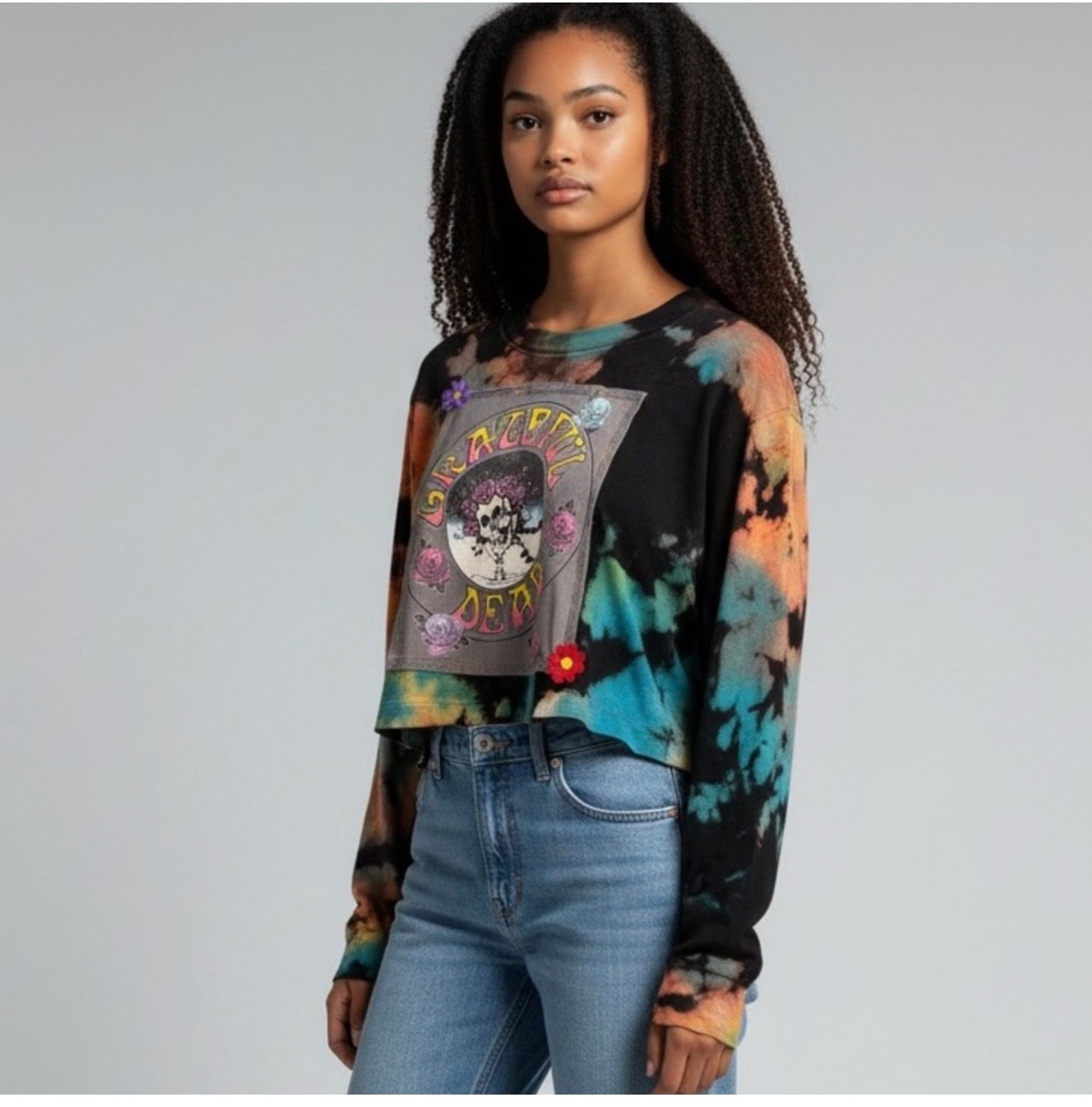 Broken Bandit “Grateful Bloom” Reworked Grateful Dead Crop Crewneck – One of One