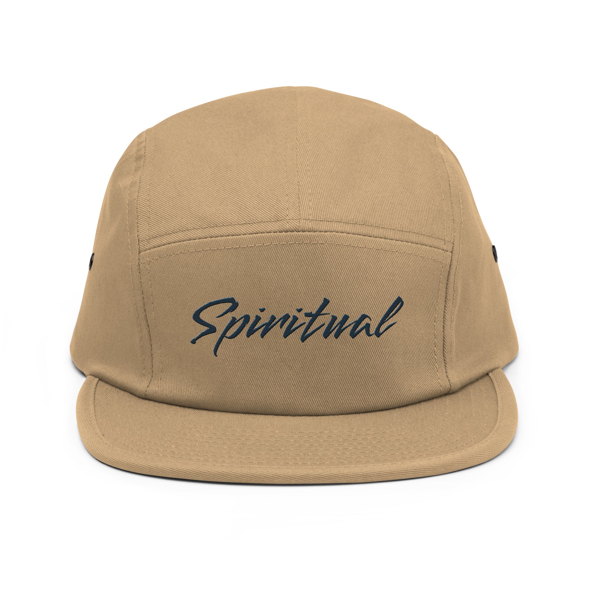 Spiritual - Five Panel Cap Red and Khaki with low profile and nylon strap clip closure.
