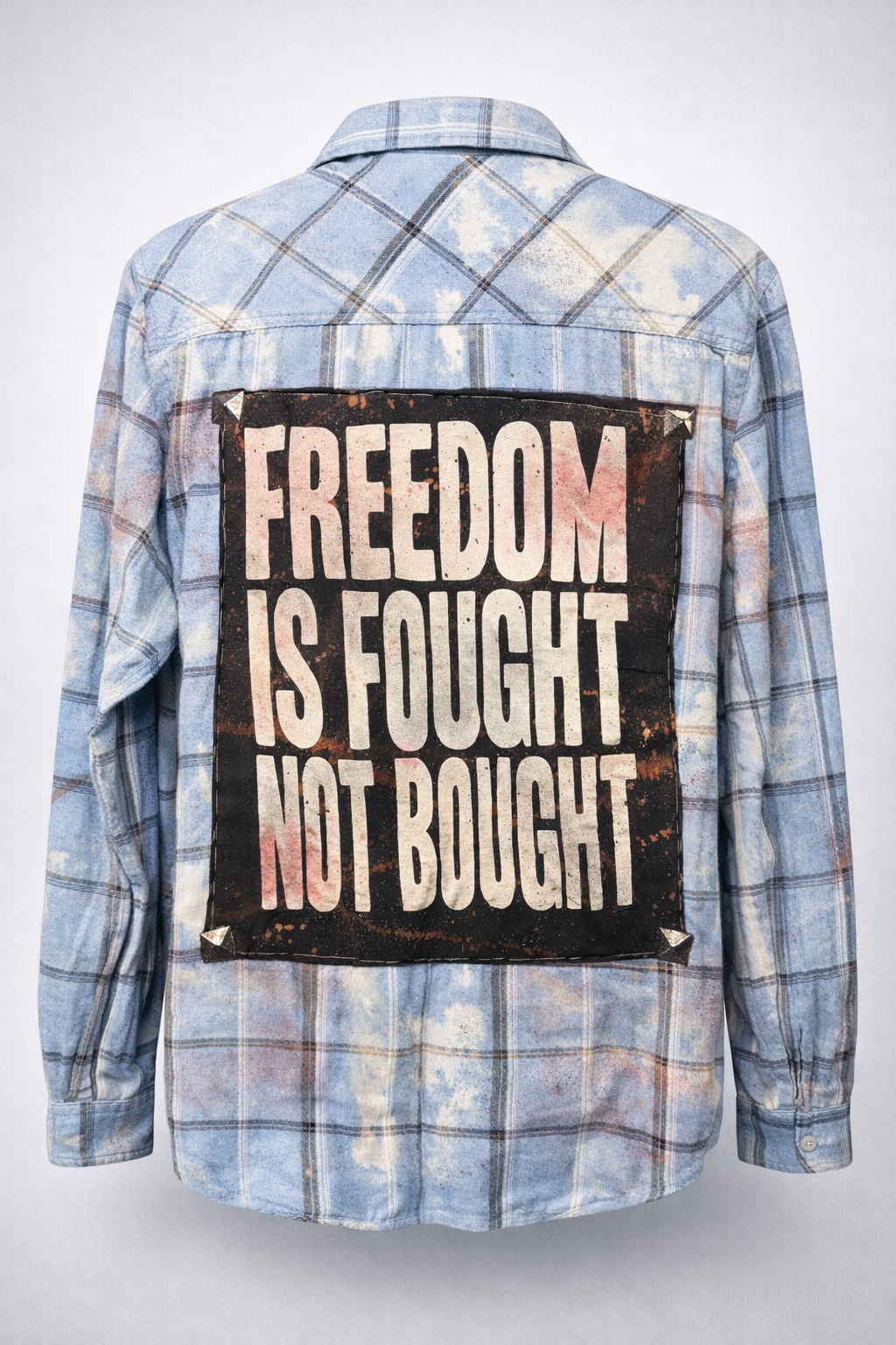 Broken Bandit “Freedom Is Fought Not Bought” Military Grunge Flannel – Distressed Upcycled Punk Shirt XL