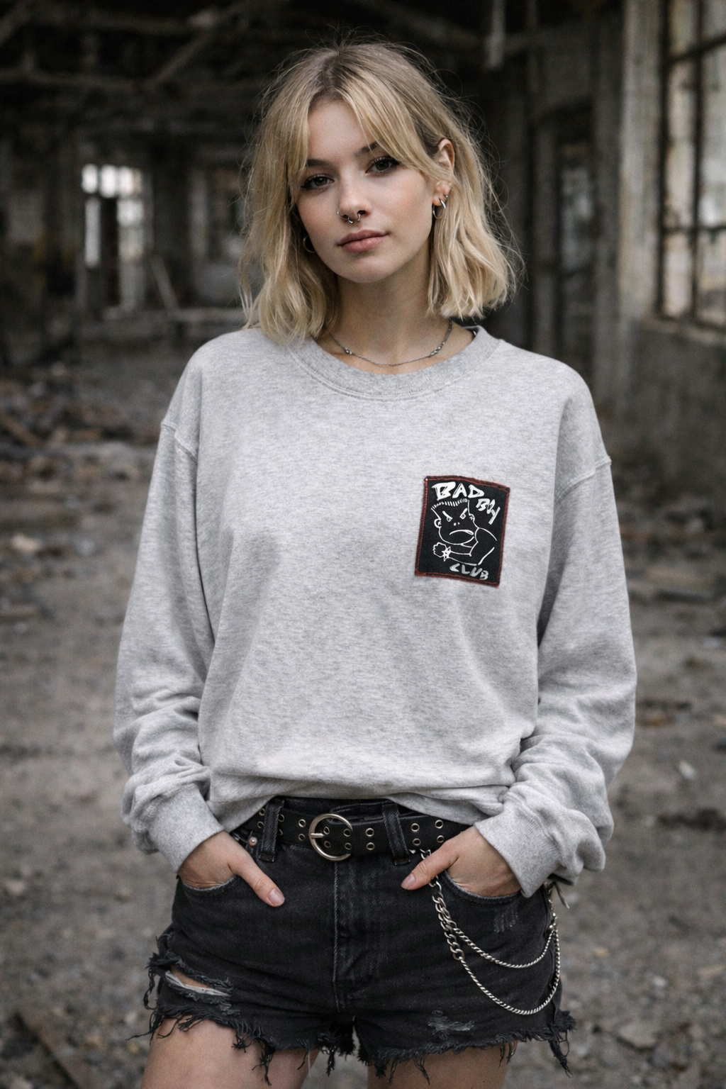 Broken Bandit “Bad Boy Club” Graffiti Crewneck Sweatshirt – Hand Painted Punk Grunge Pullover Size Large