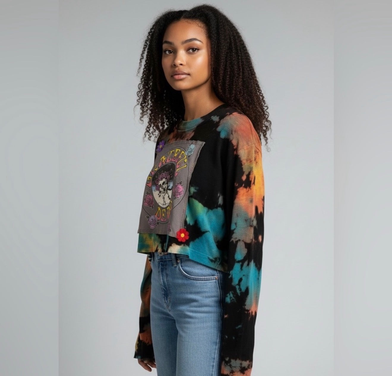 Broken Bandit “Grateful Bloom” Reworked Grateful Dead Crop Crewneck – One of One