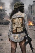 Broken Bandit “Freedom Is Fought Not Bought” Military Grunge Flannel – Distressed Upcycled Punk Shirt XL