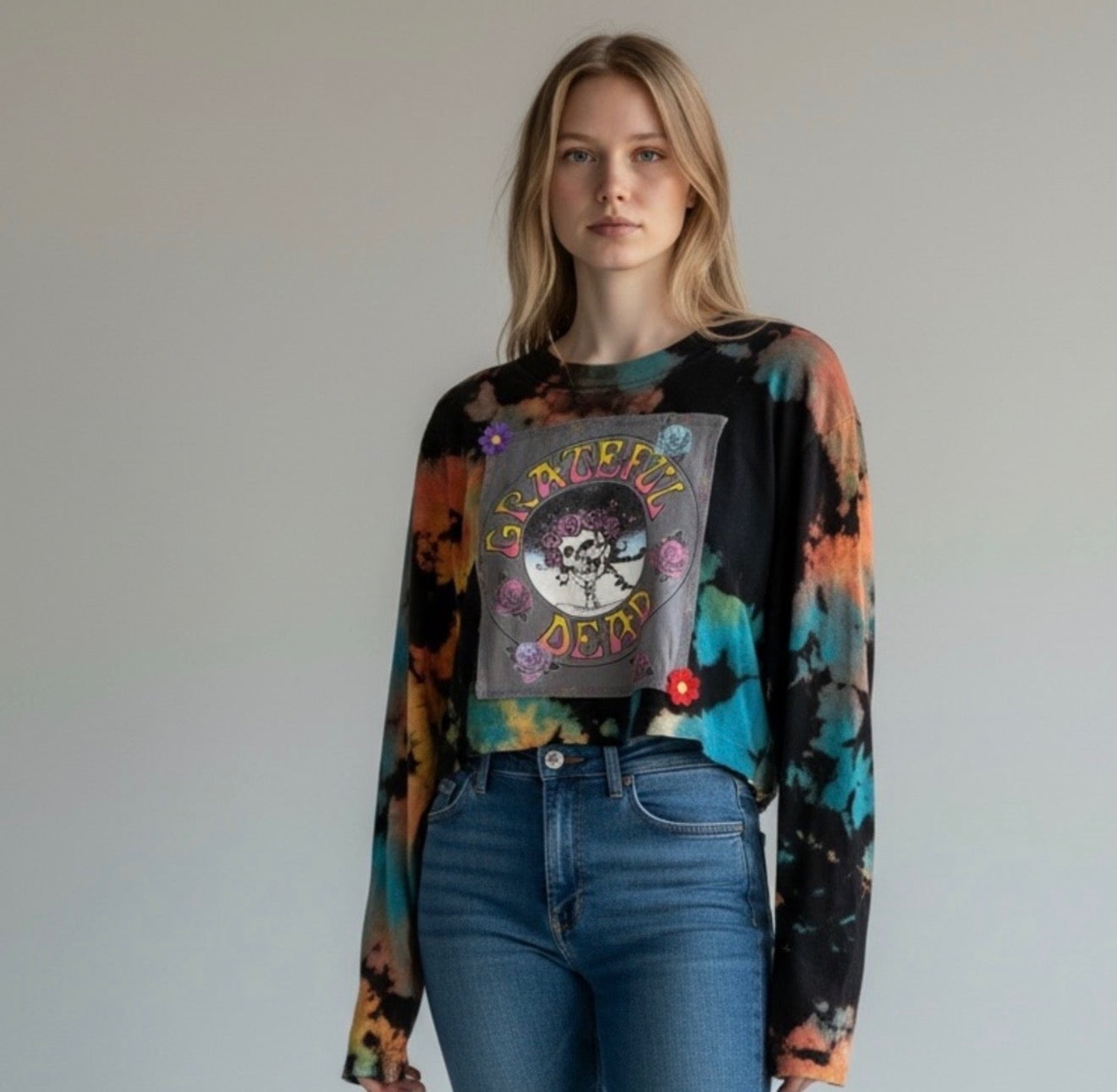 Broken Bandit “Grateful Bloom” Reworked Grateful Dead Crop Crewneck – One of One