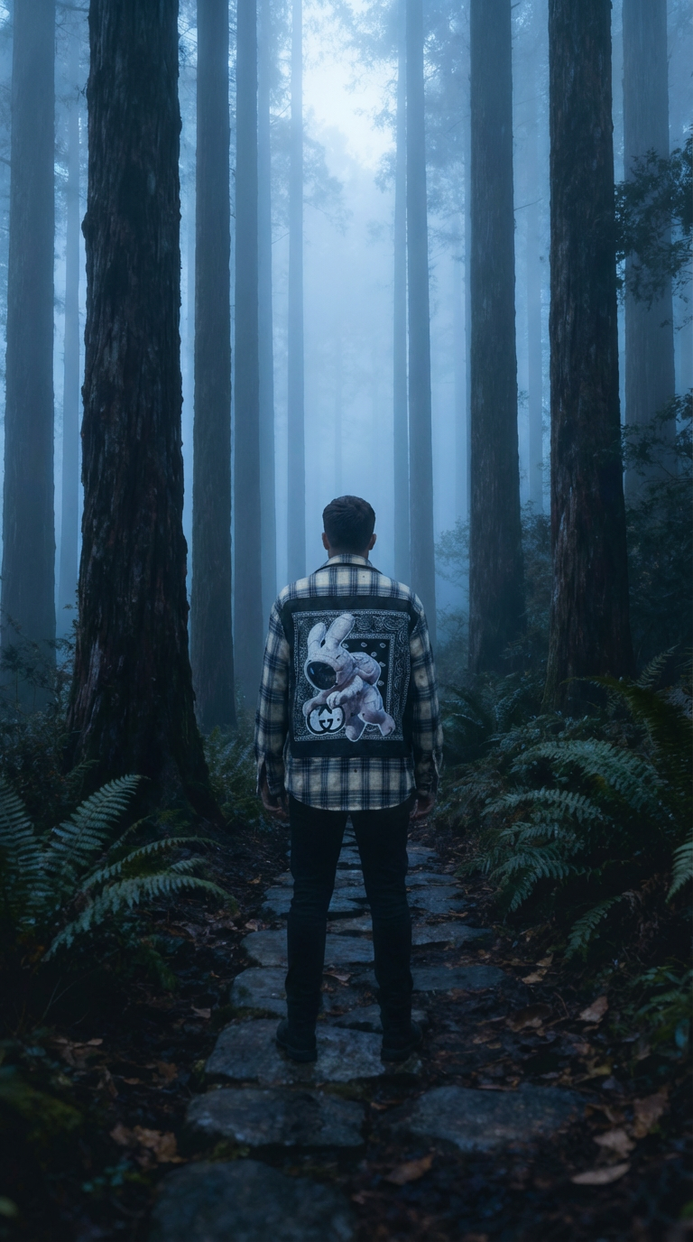 Upcycled Designer “Signal Lost” Unisex Drop-Shoulder Flannel