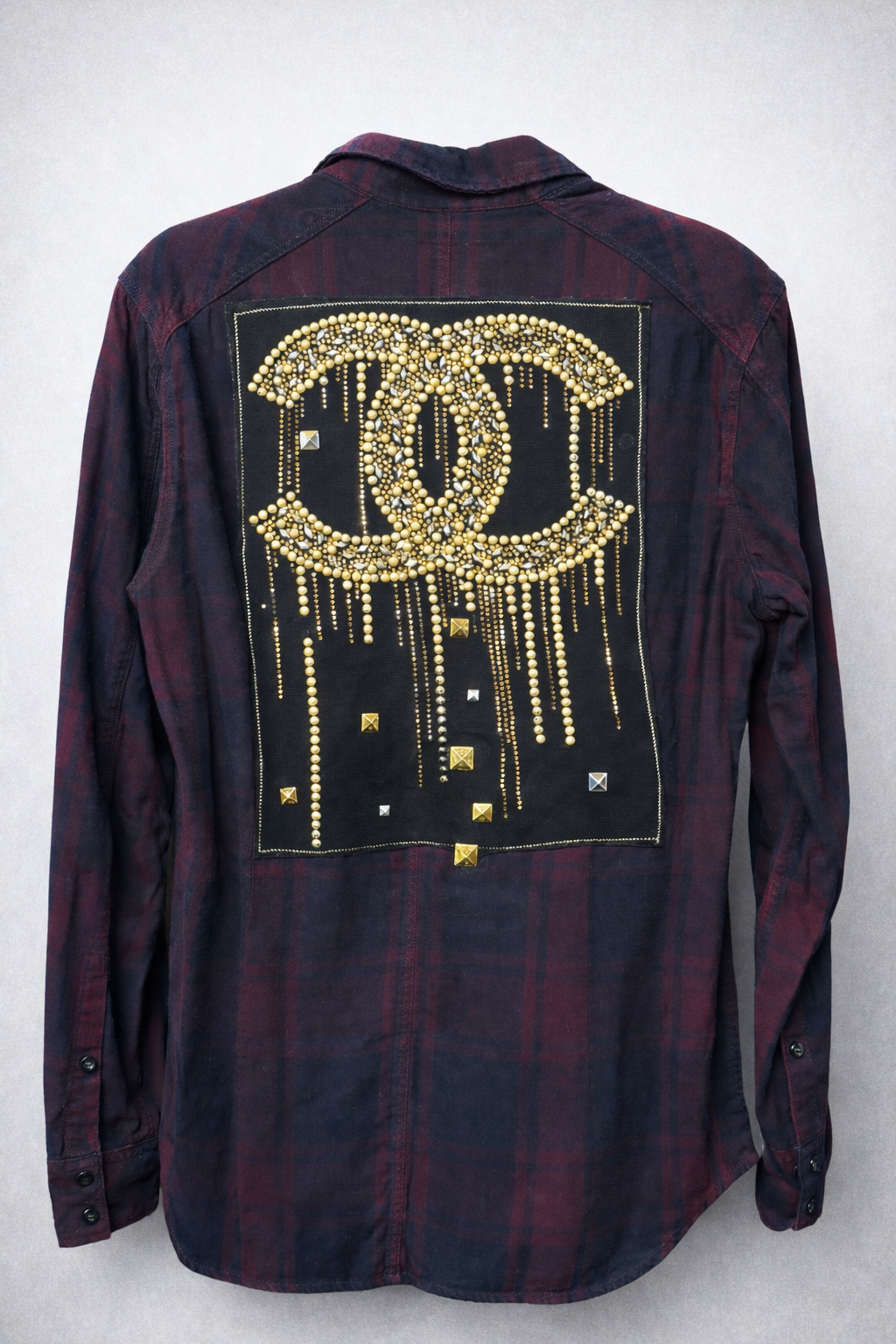 Broken Bandit “Liquid Gold” Studded Flannel – One of One (Unisex S/M)