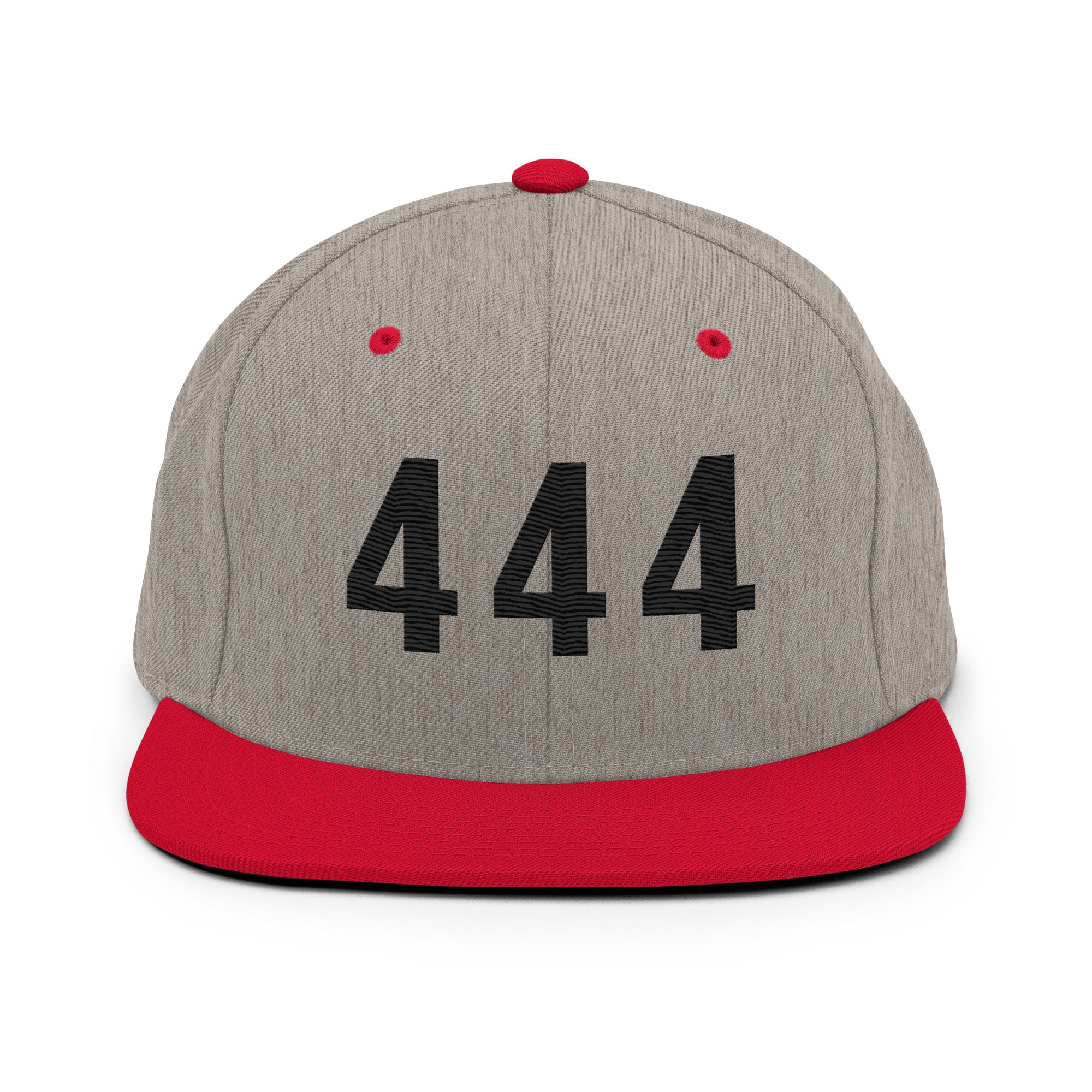 444 Snapback Hats Multi Colors in gray and red with bold black 444 design on the front.