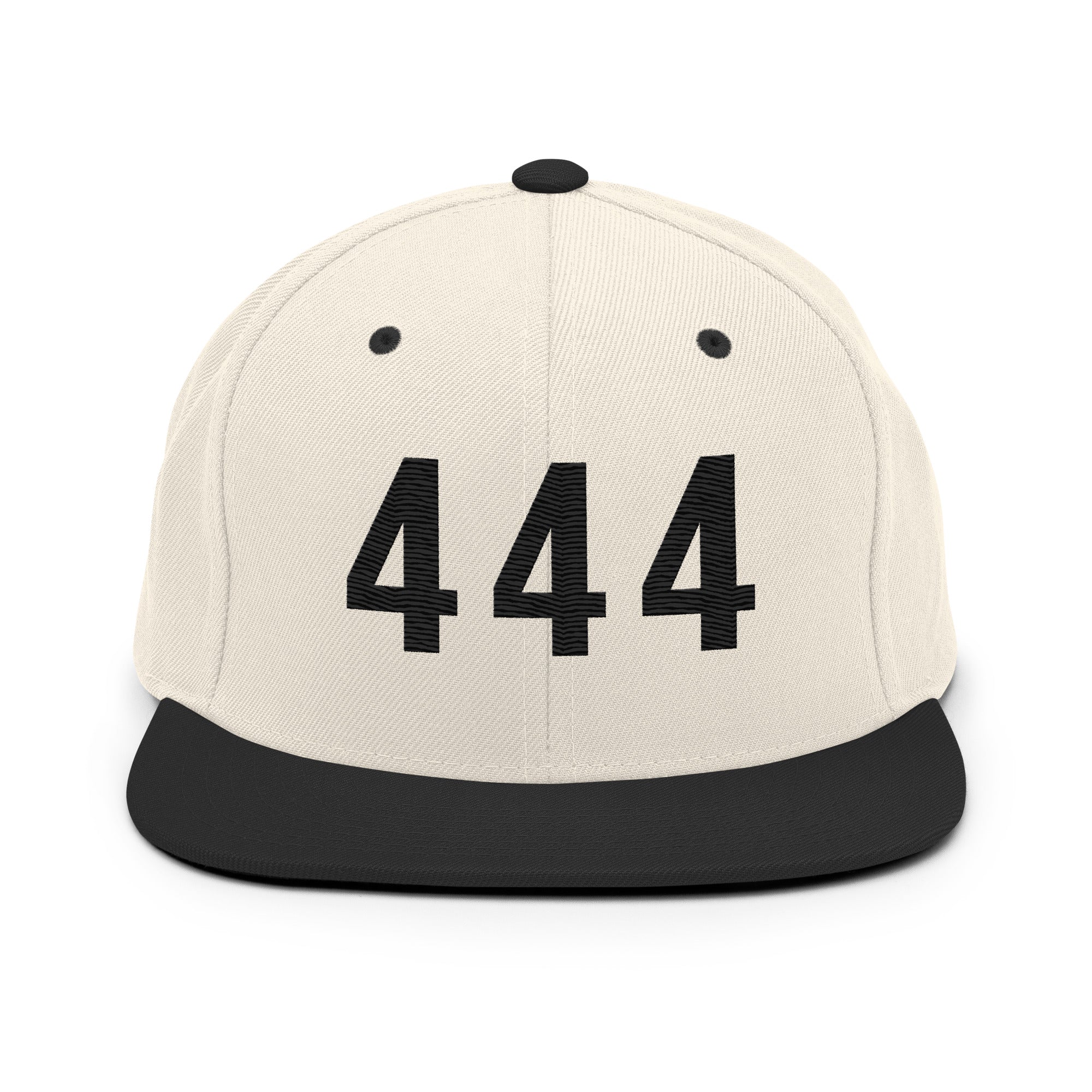 Front view of the 444 Snapback Hats Multi Colors featuring a cream body and black brim.