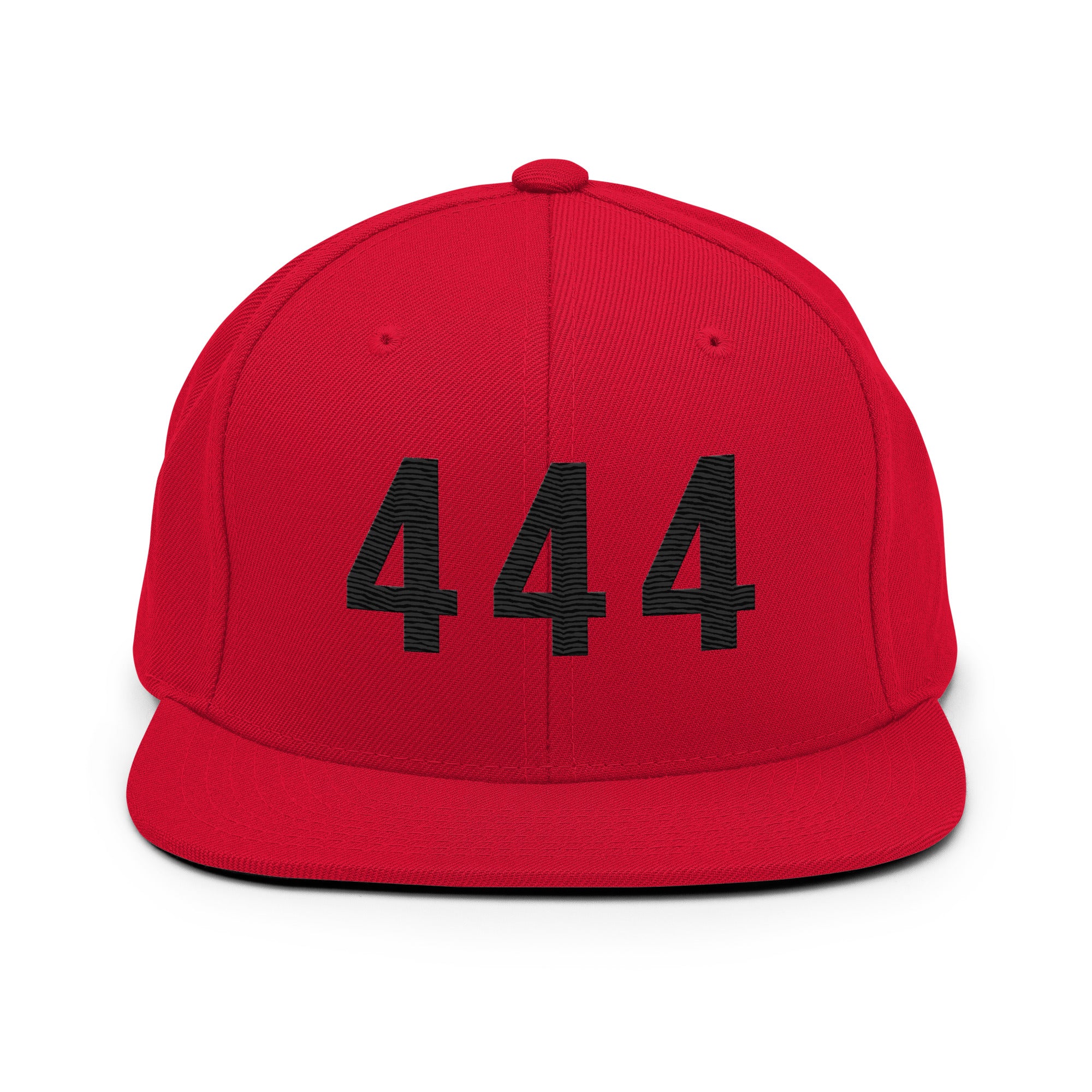 444 Snapback Hats Multi Colors red cap with black 444 lettering on the front, stylish and versatile accessory.