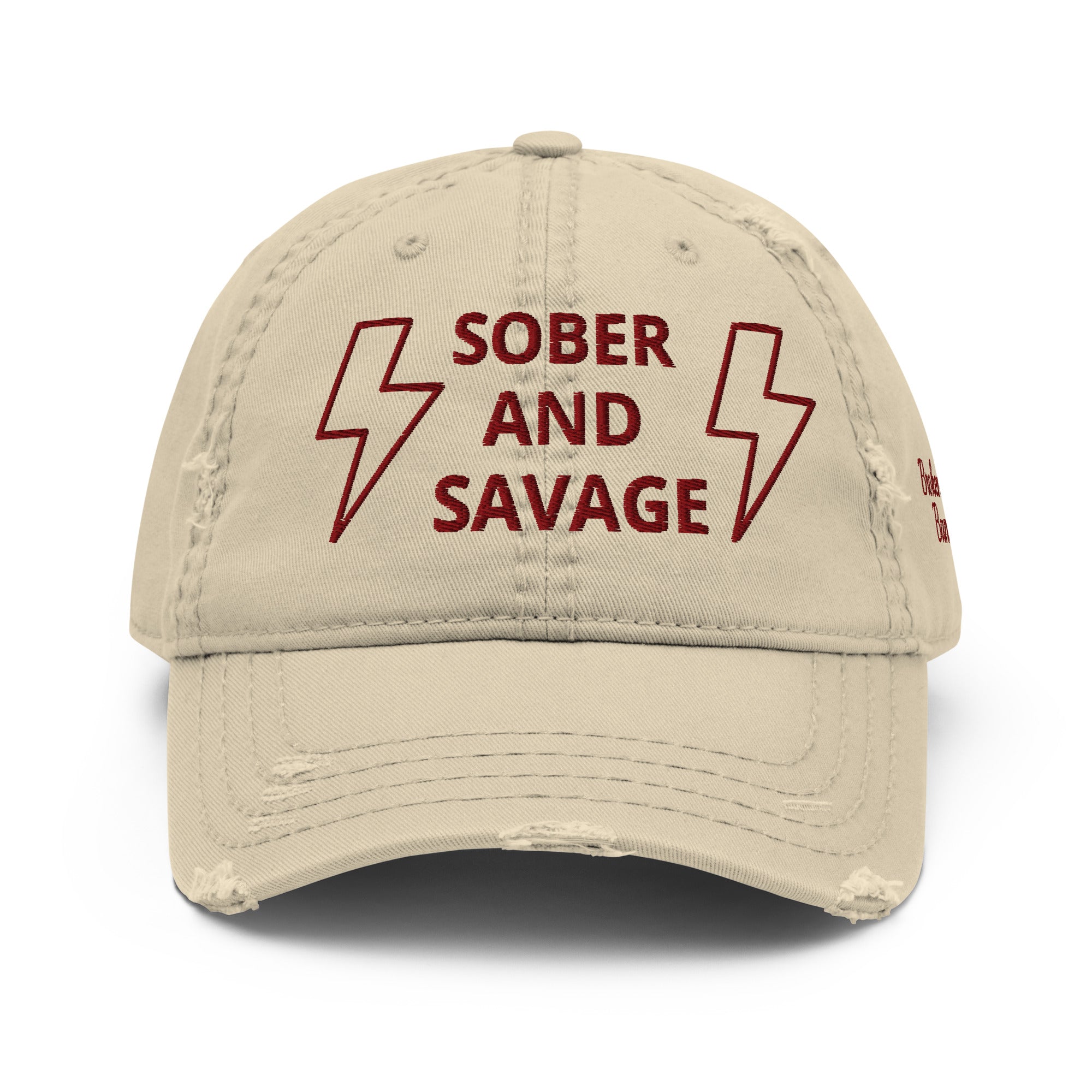 Sober & Savage - Distressed Hat featuring a distressed brim and crown fabric in light beige.