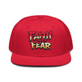 Faith Over Fear - Snapback Hat in vibrant red with bold lettering design.